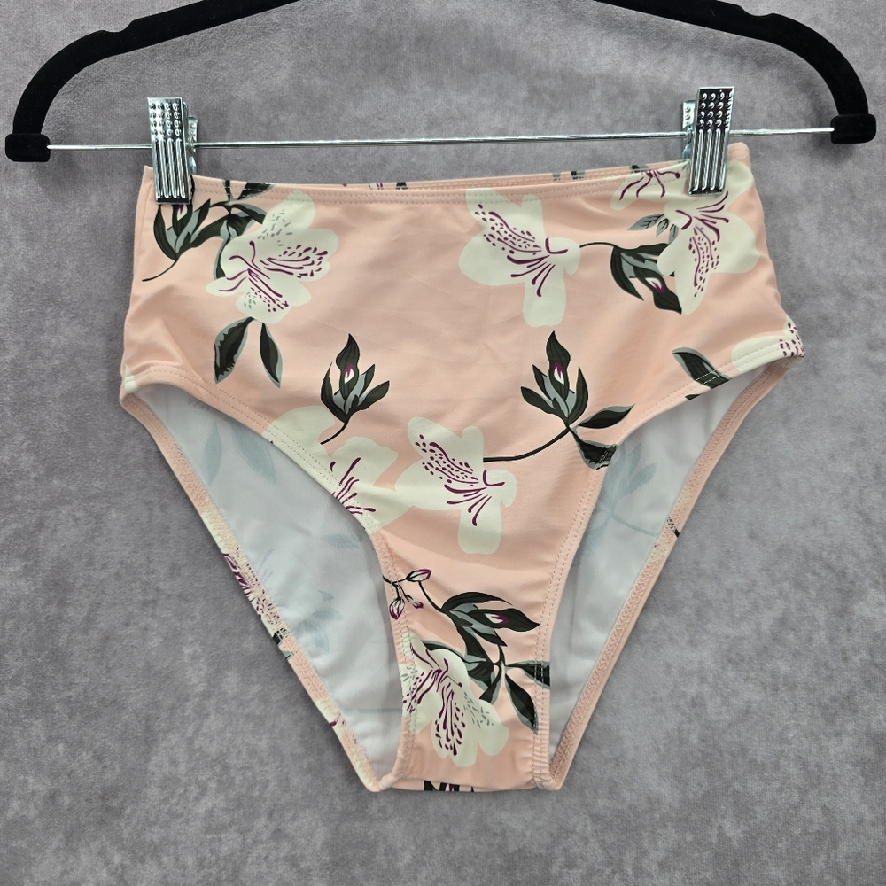 Romwe Pink Floral Print Bikini Bottom Swimwear Small‎